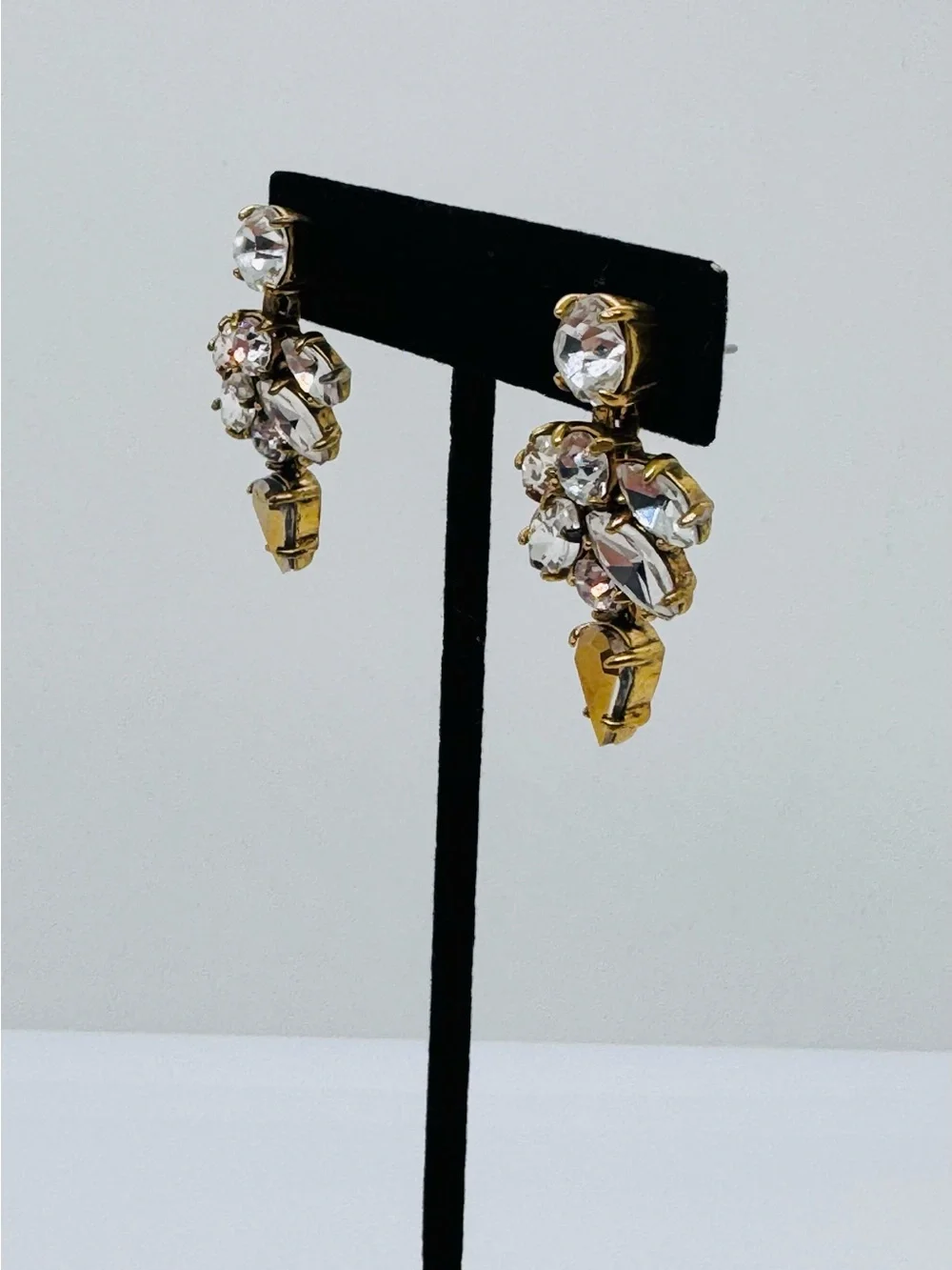 J. Crew Vintage Crystal Cluster Drop Statement Earrings Antiqued Gold
